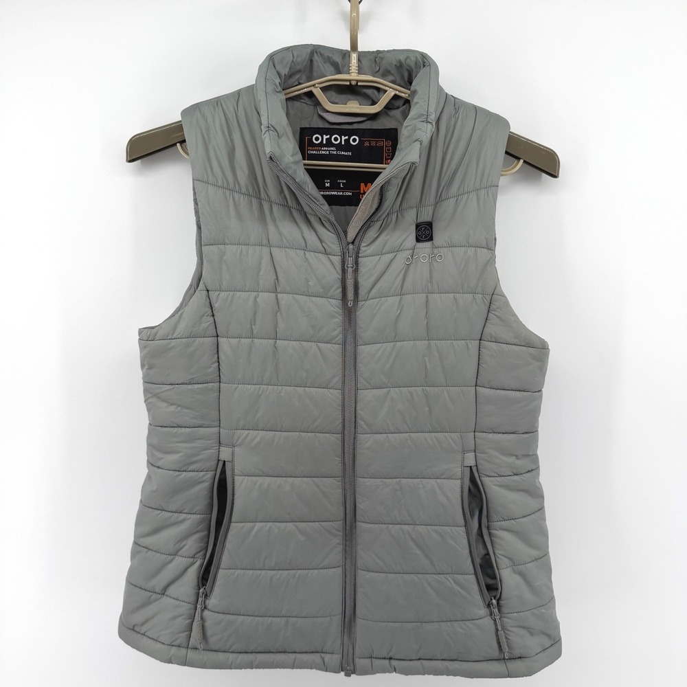 Ororo Women Medium Heated Apparel Vest Gray Puffer Full Zip W Battery TESTED